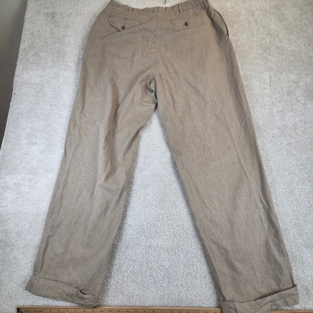 VTG Polo Ralph Lauren Men's Pants Pleated Cuffed Tan Herringbone 35x31 Cotton - Picture 2 of 10